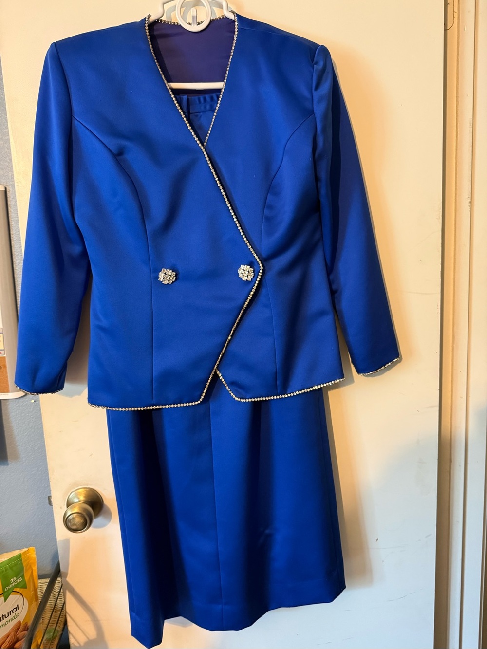 Miss Elliette Royal Blue Rhinestone-Trim Blazer & Skirt Set